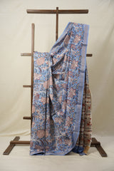 Blue HBP Cotton Silk Saree With Maheshwari Border - SRBCSS1330