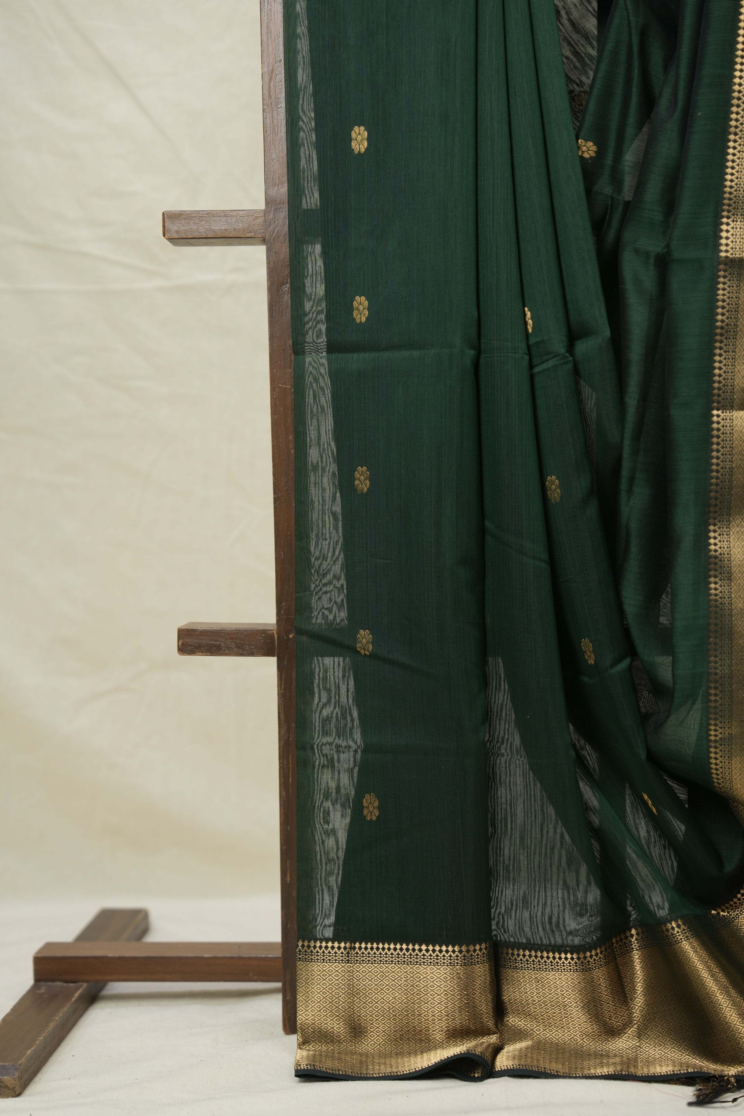 Bottle Green Maheshwari Saree - SRBGMS1043