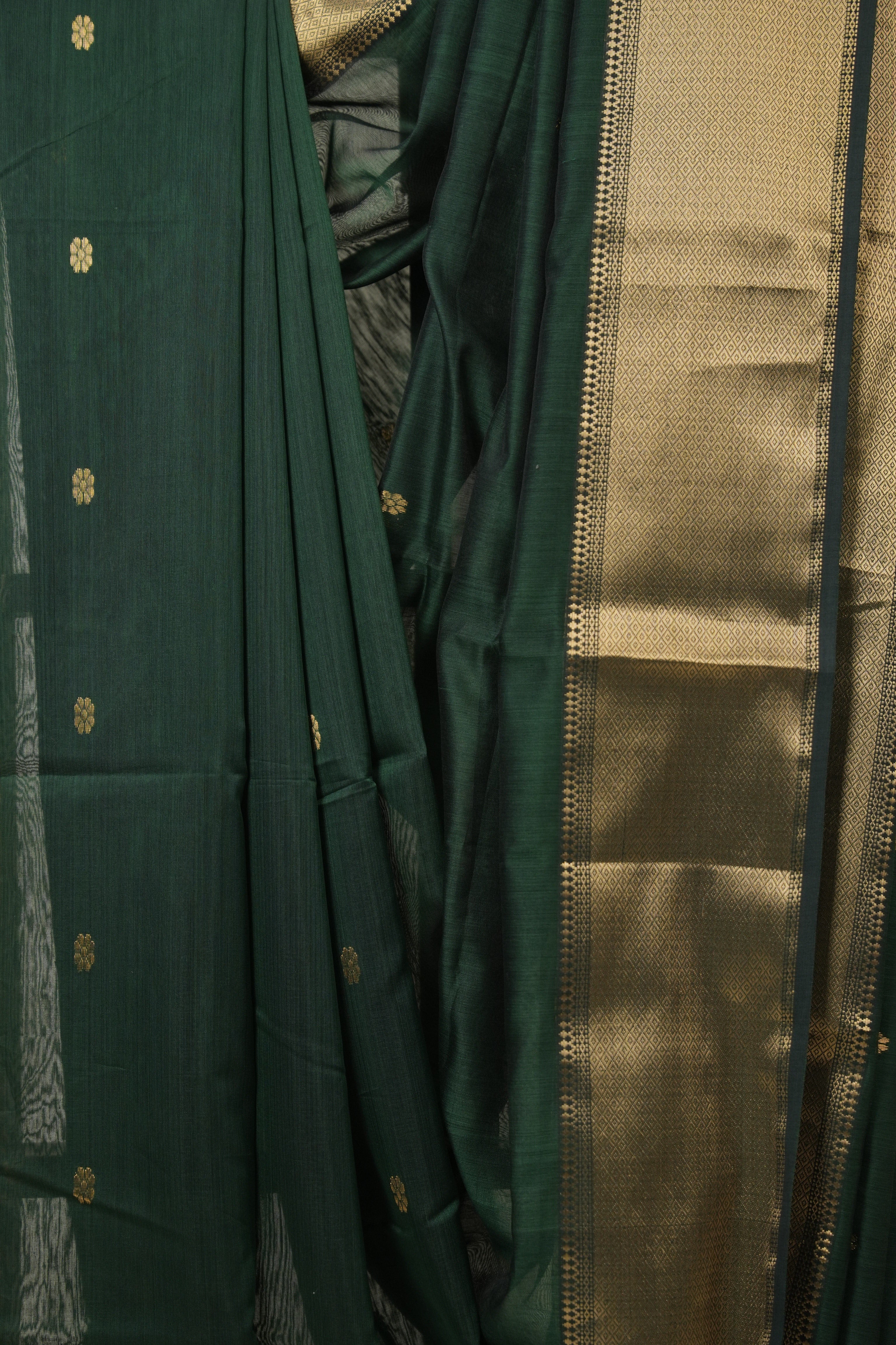 Bottle Green Maheshwari Saree - SRBGMS1043