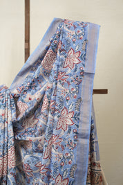 Blue HBP Cotton Silk Saree With Maheshwari Border - SRBCSS1330