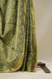 Mehandi Green HBP Cotton Silk Saree With Maheshwari Border - SRMGCSS1291