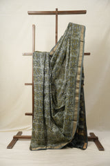 Grey HBP Cotton Silk Saree With Maheshwari Border - SRGCSS1287