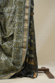 Grey HBP Cotton Silk Saree With Maheshwari Border - SRGCSS1287
