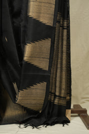 Black Raw Silk Saree - SRBRSS1015