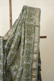 Grey HBP Cotton Silk Saree With Maheshwari Border - SRGCSS1287