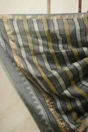 Grey HBP Cotton Silk Saree With Maheshwari Border - SRGCSS1287