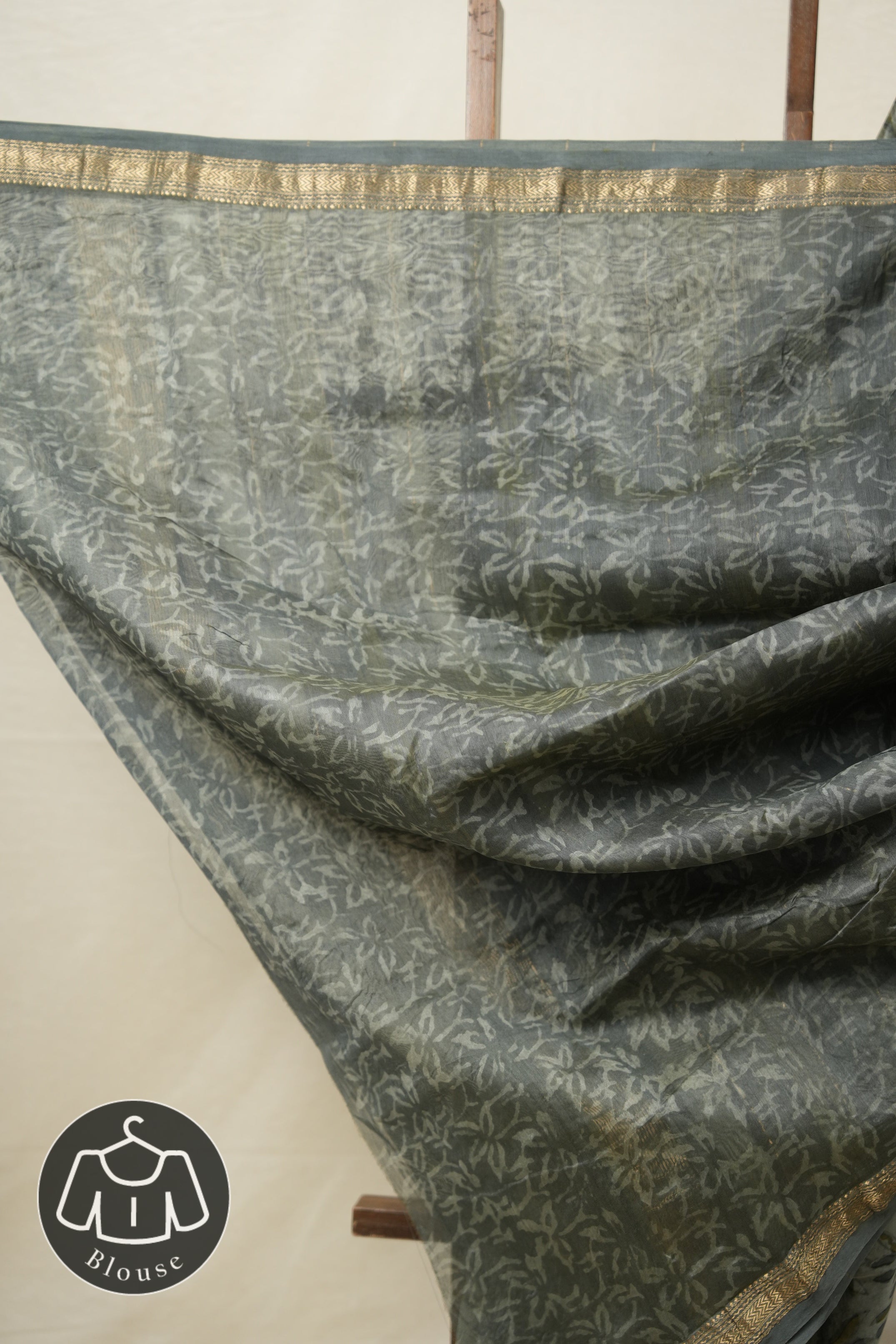 Grey HBP Cotton Silk Saree With Maheshwari Border - SRGCSS1287