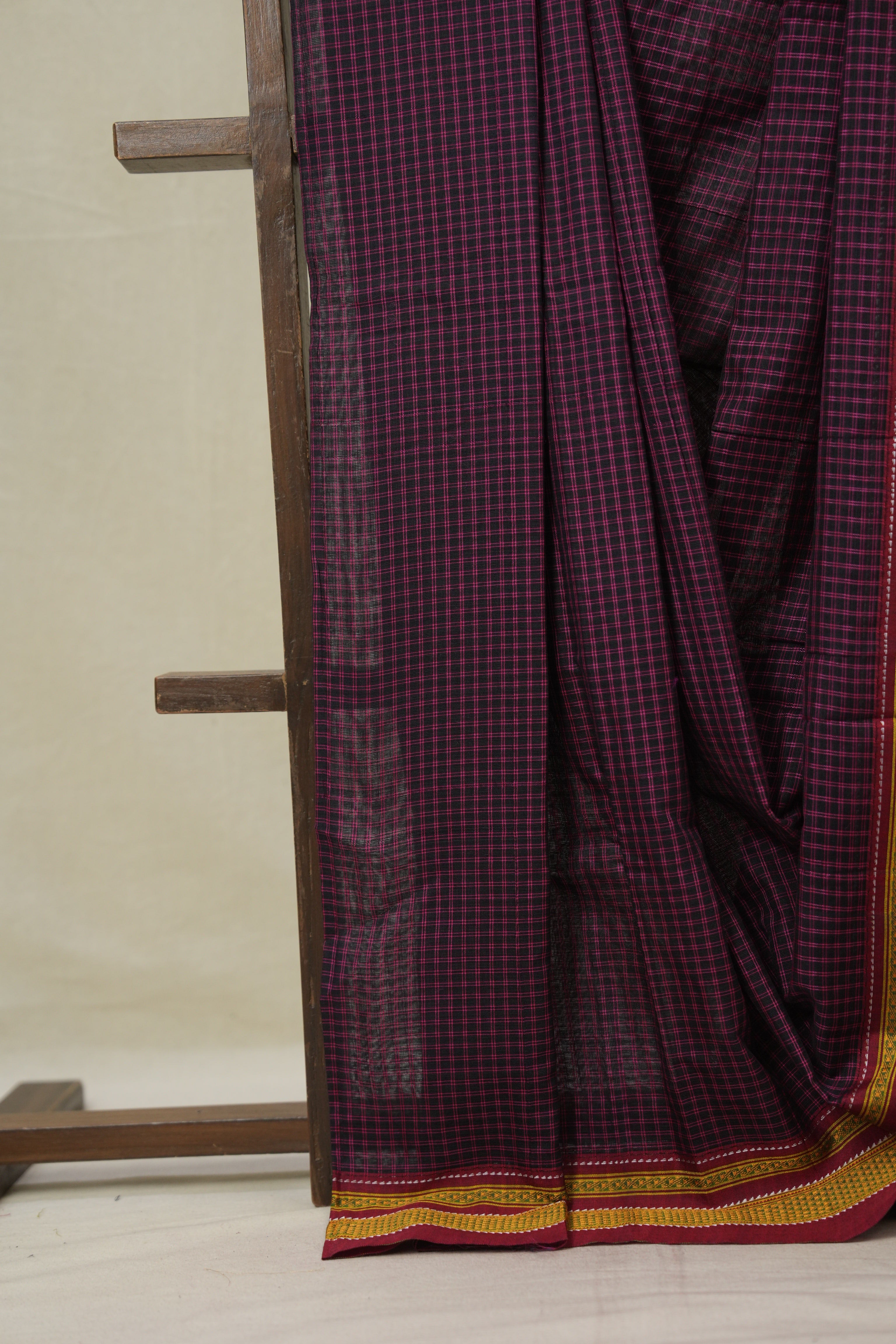 Pink Black Mixed Cotton Ilkal Saree - SRPBMCIS931
