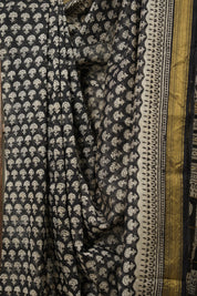 Black HBP Cotton Silk Saree With Maheshwari Border - SRBCSS1289