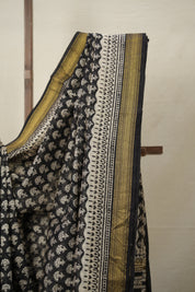 Black HBP Cotton Silk Saree With Maheshwari Border - SRBCSS1289