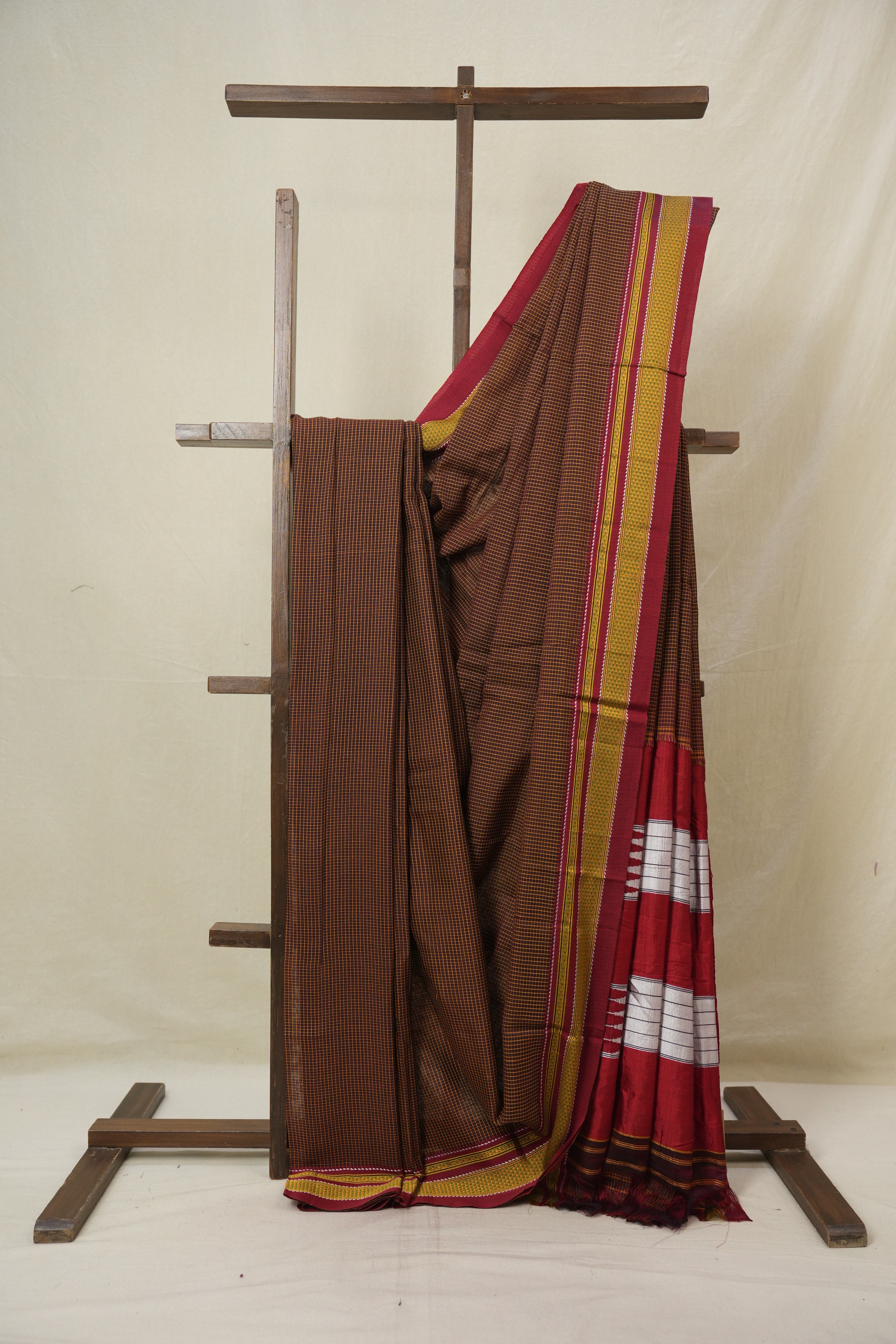Orange Black Mixed Cotton Ilkal Saree - SROBMCIS932