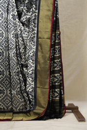 Silver Black Pochampalli Silk Ikat Saree - SRSBPSIS278