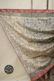 Off- White HBP Cotton Silk Saree With Maheshwari Border - SROWCSS1290