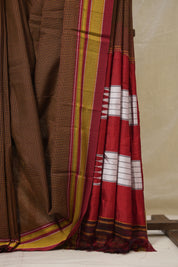 Orange Black Mixed Cotton Ilkal Saree - SROBMCIS932