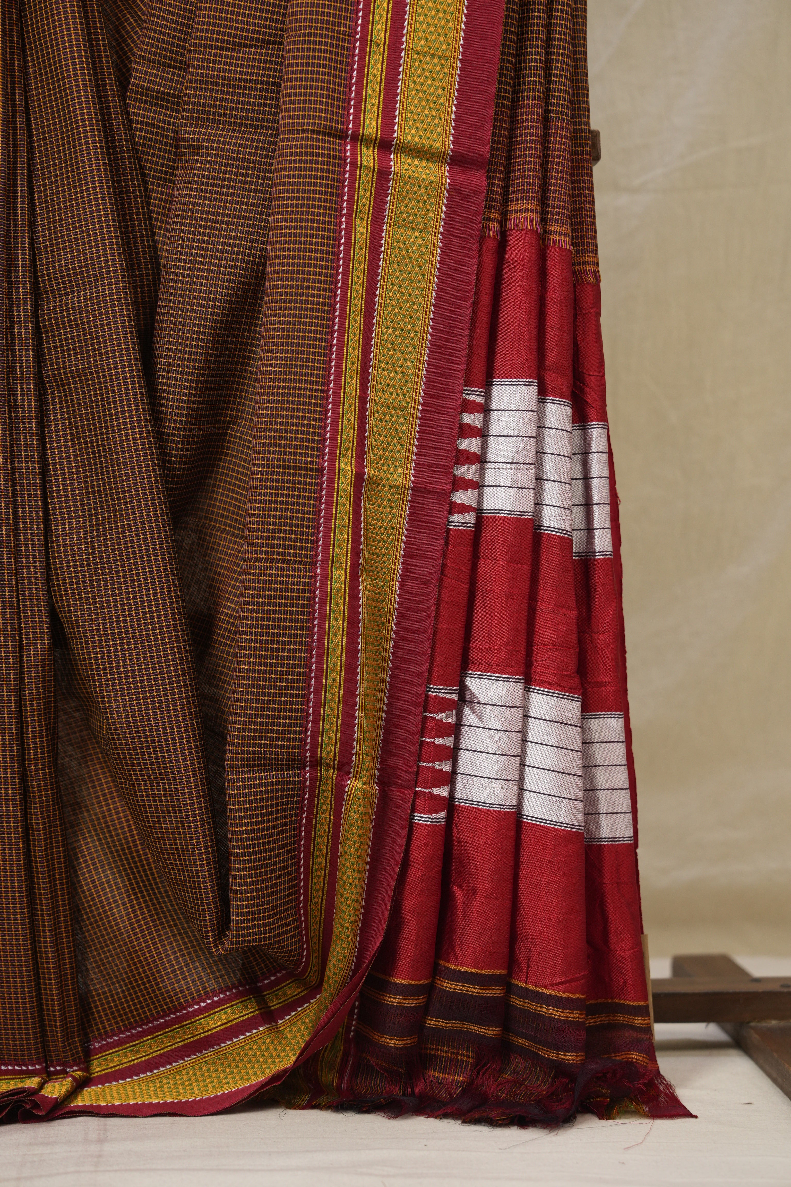 Orange Black Mixed Cotton Ilkal Saree - SROBMCIS932
