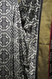 Silver Black Pochampalli Silk Ikat Saree - SRSBPSIS278