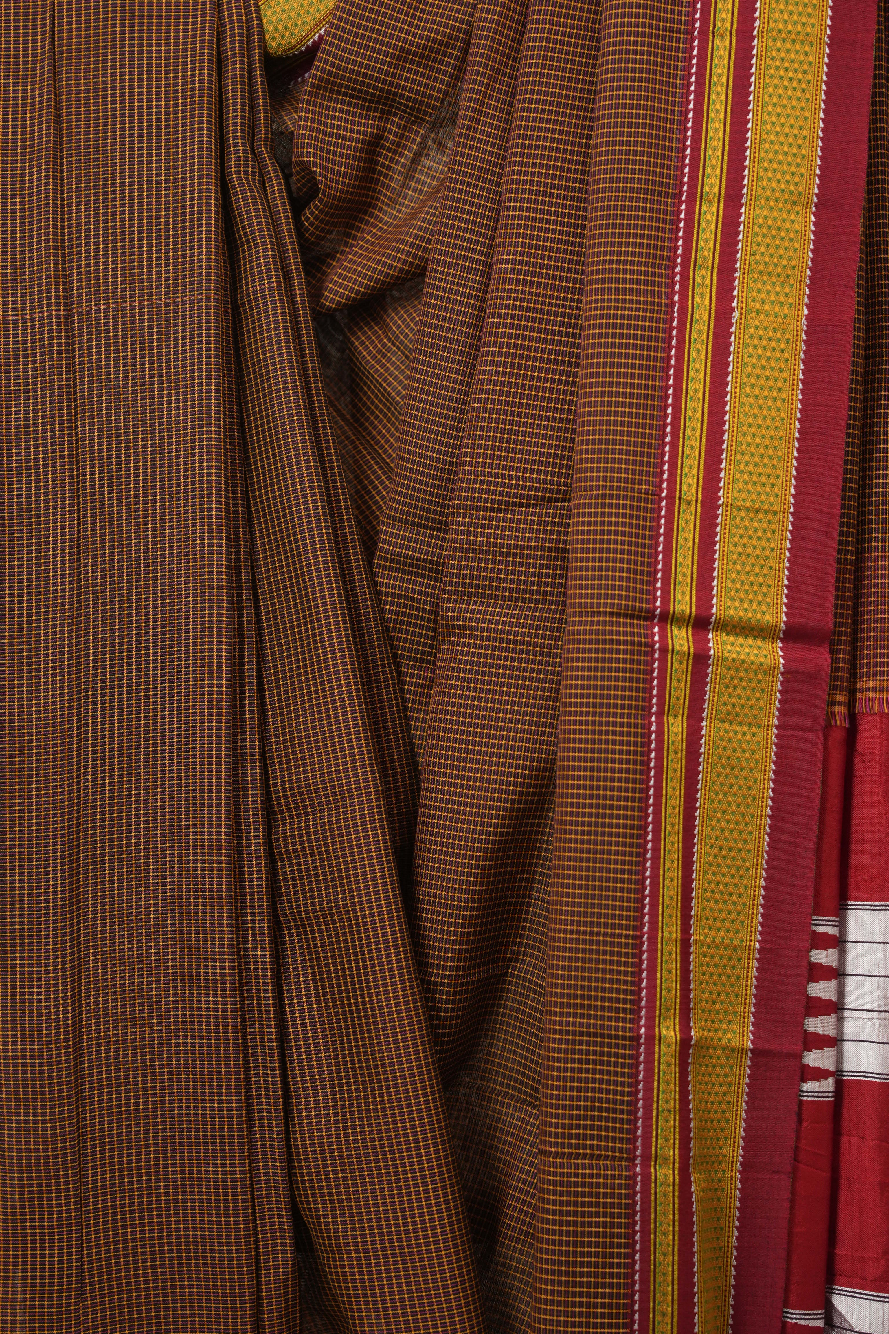 Orange Black Mixed Cotton Ilkal Saree - SROBMCIS932