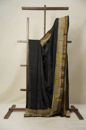 Black HBP Cotton Silk Saree With Maheshwari Border - SRBCSS1353