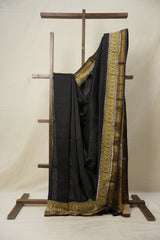 Black HBP Cotton Silk Saree With Maheshwari Border - SRBCSS1353
