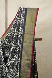 Silver Black Pochampalli Silk Ikat Saree - SRSBPSIS278