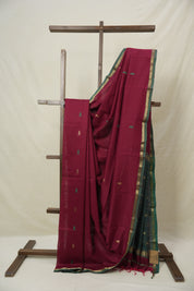Maroon Maheshwari Saree - SRMMS1046