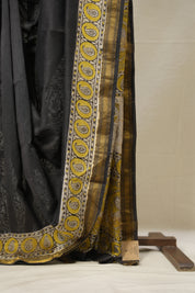 Black HBP Cotton Silk Saree With Maheshwari Border - SRBCSS1353