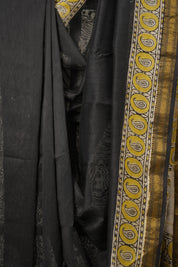 Black HBP Cotton Silk Saree With Maheshwari Border - SRBCSS1353
