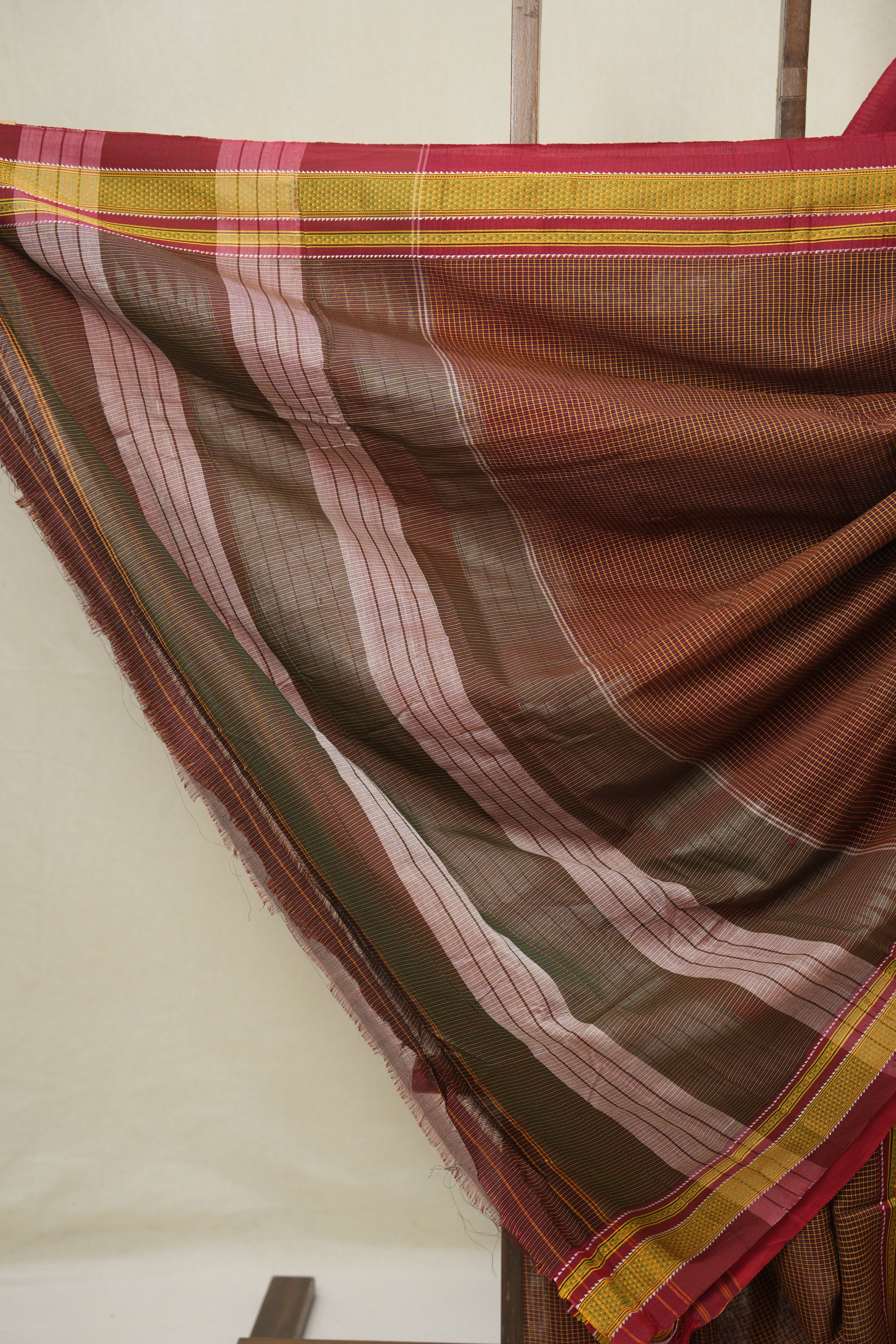 Orange Black Mixed Cotton Ilkal Saree - SROBMCIS932
