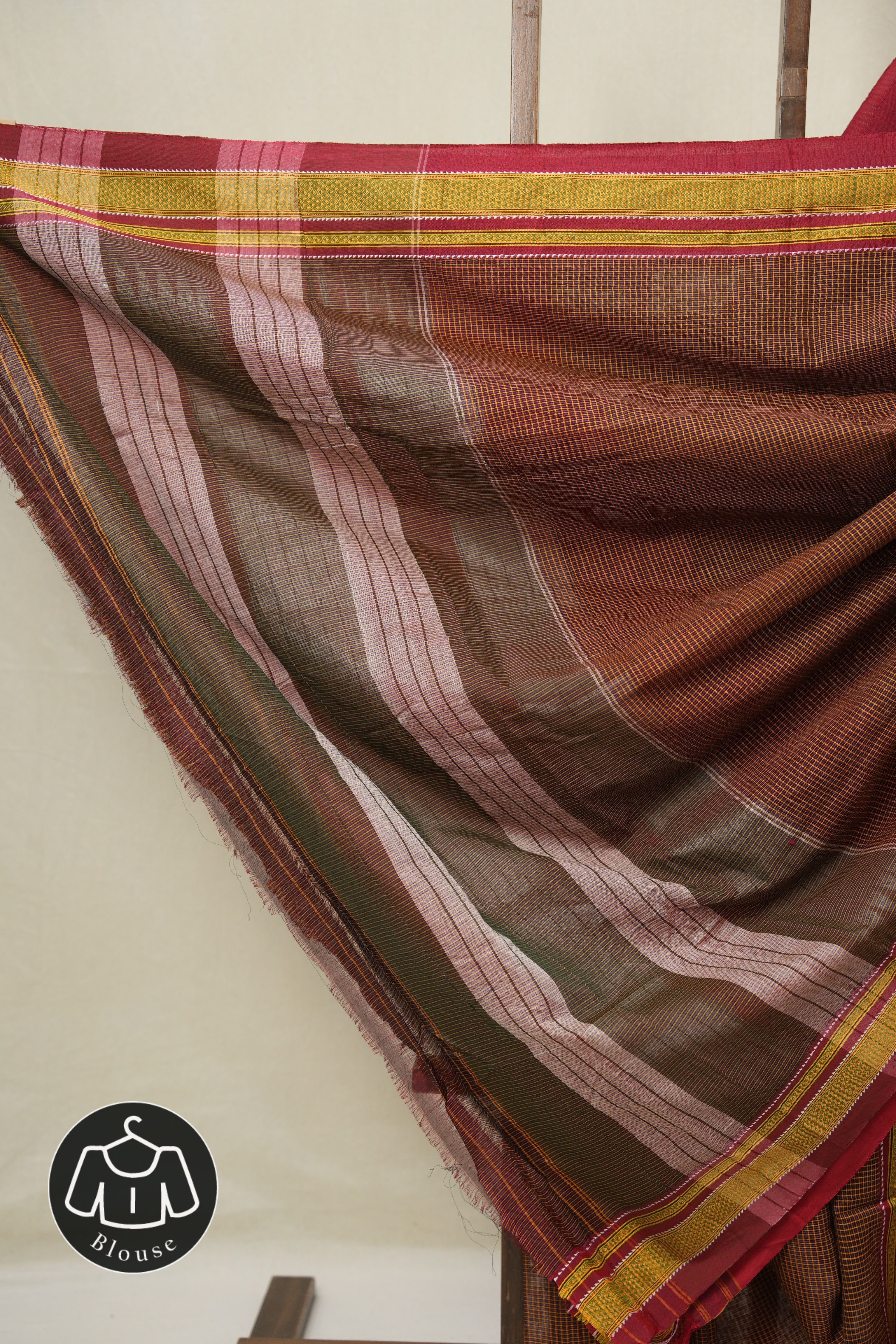 Orange Black Mixed Cotton Ilkal Saree - SROBMCIS932