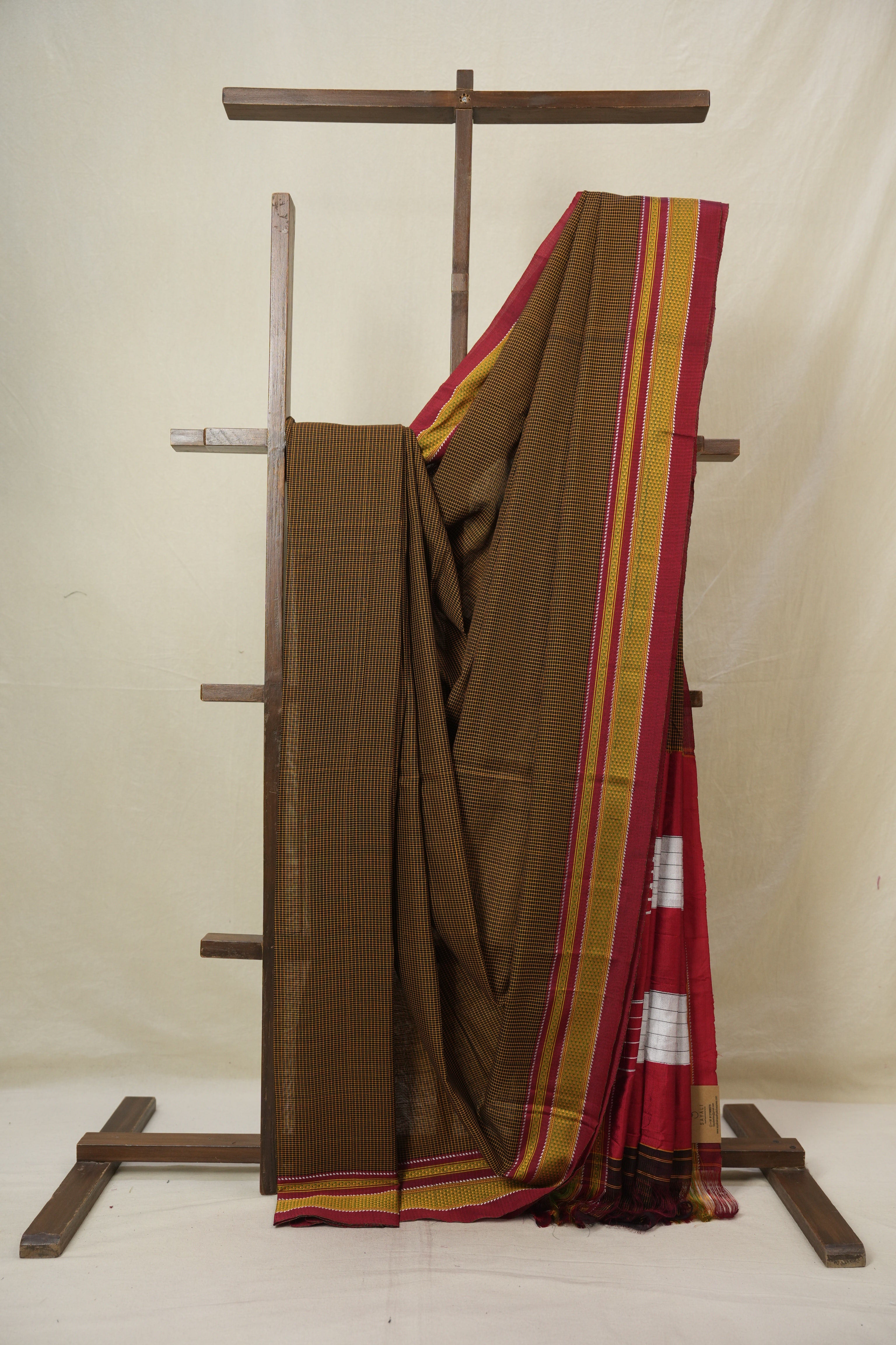 Orange Black Mixed Cotton Ilkal Saree - SROBMCIS929