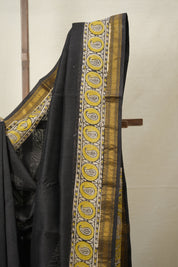 Black HBP Cotton Silk Saree With Maheshwari Border - SRBCSS1353