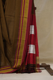 Orange Black Mixed Cotton Ilkal Saree - SROBMCIS929