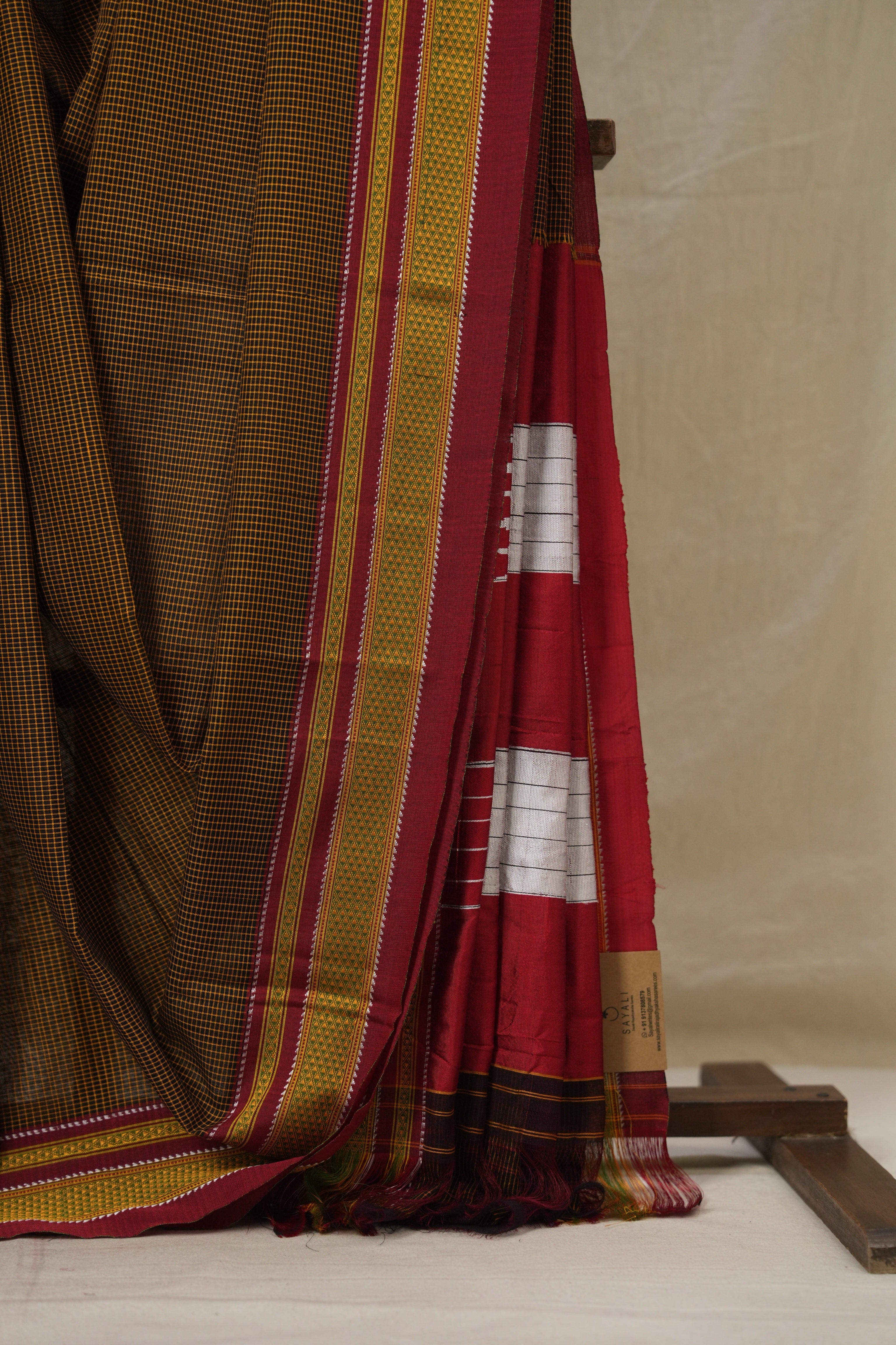 Orange Black Mixed Cotton Ilkal Saree - SROBMCIS929