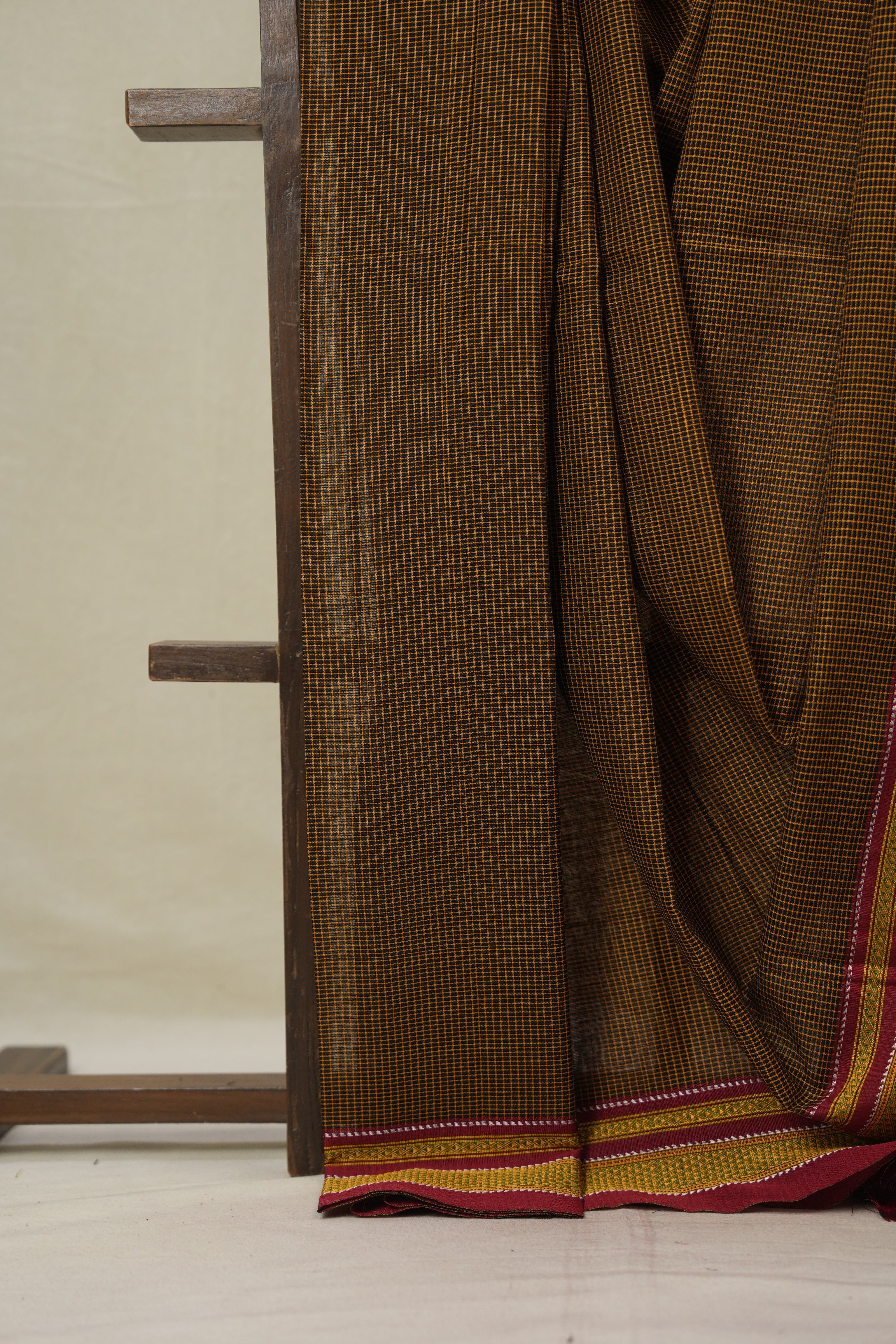 Orange Black Mixed Cotton Ilkal Saree - SROBMCIS929