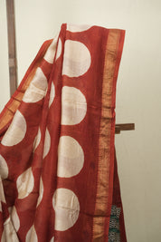 Maroon HBP Cotton Silk Saree With Maheshwari Border - SRMCSS1716