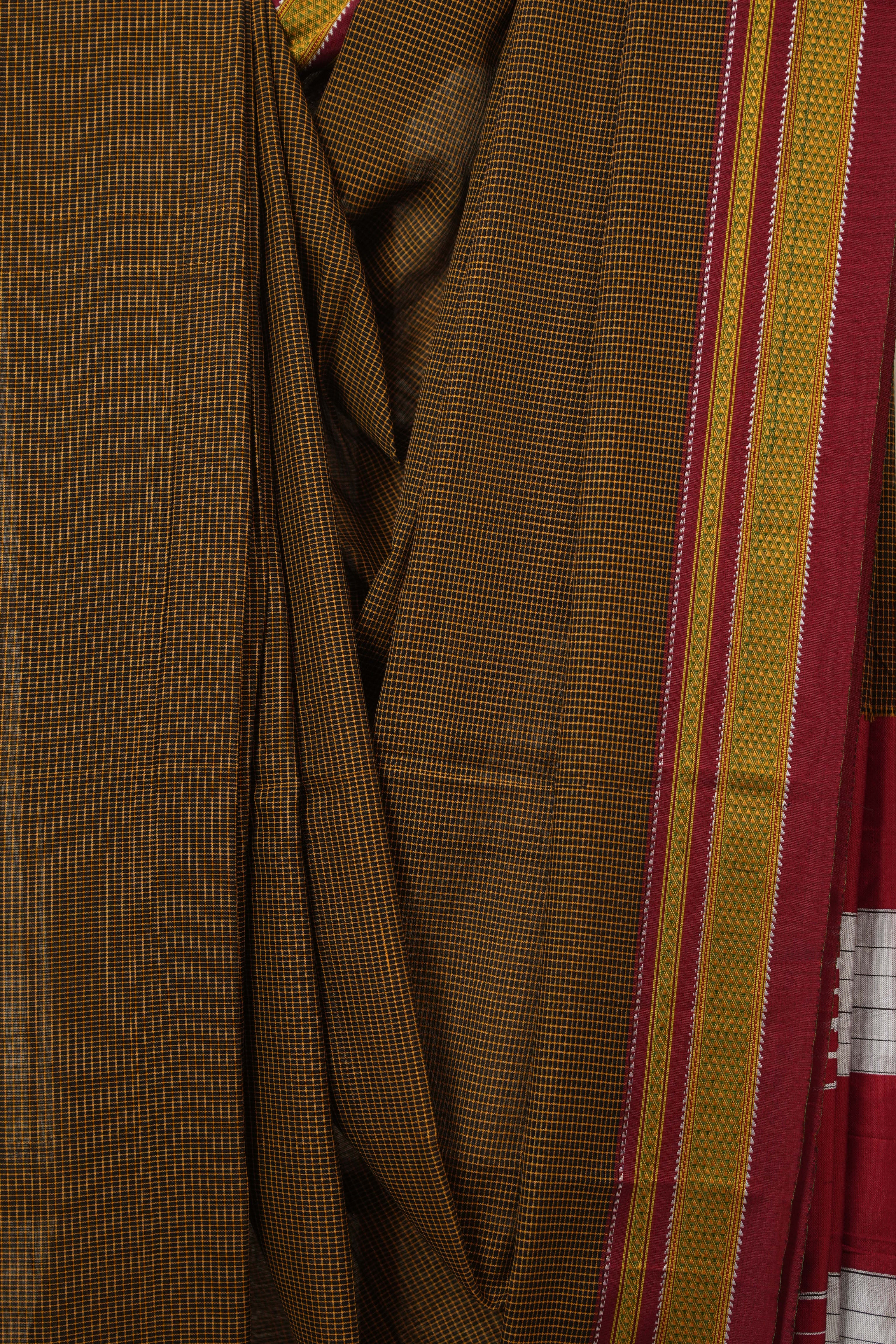 Orange Black Mixed Cotton Ilkal Saree - SROBMCIS929