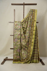 Parrot Green HBP Cotton Silk Saree With Maheshwari Border - SRPGCSS1332