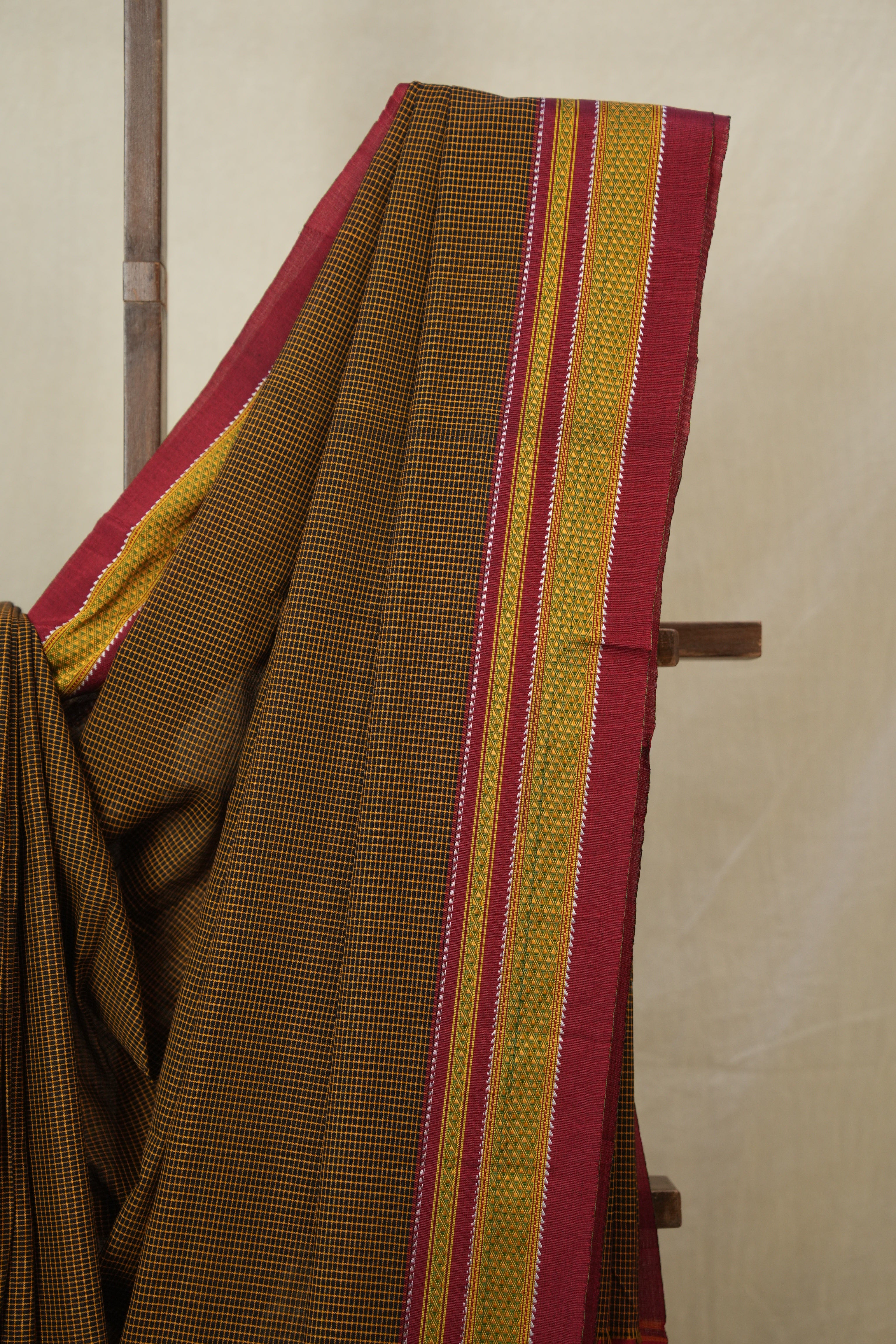 Orange Black Mixed Cotton Ilkal Saree - SROBMCIS929