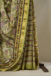 Parrot Green HBP Cotton Silk Saree With Maheshwari Border - SRPGCSS1332