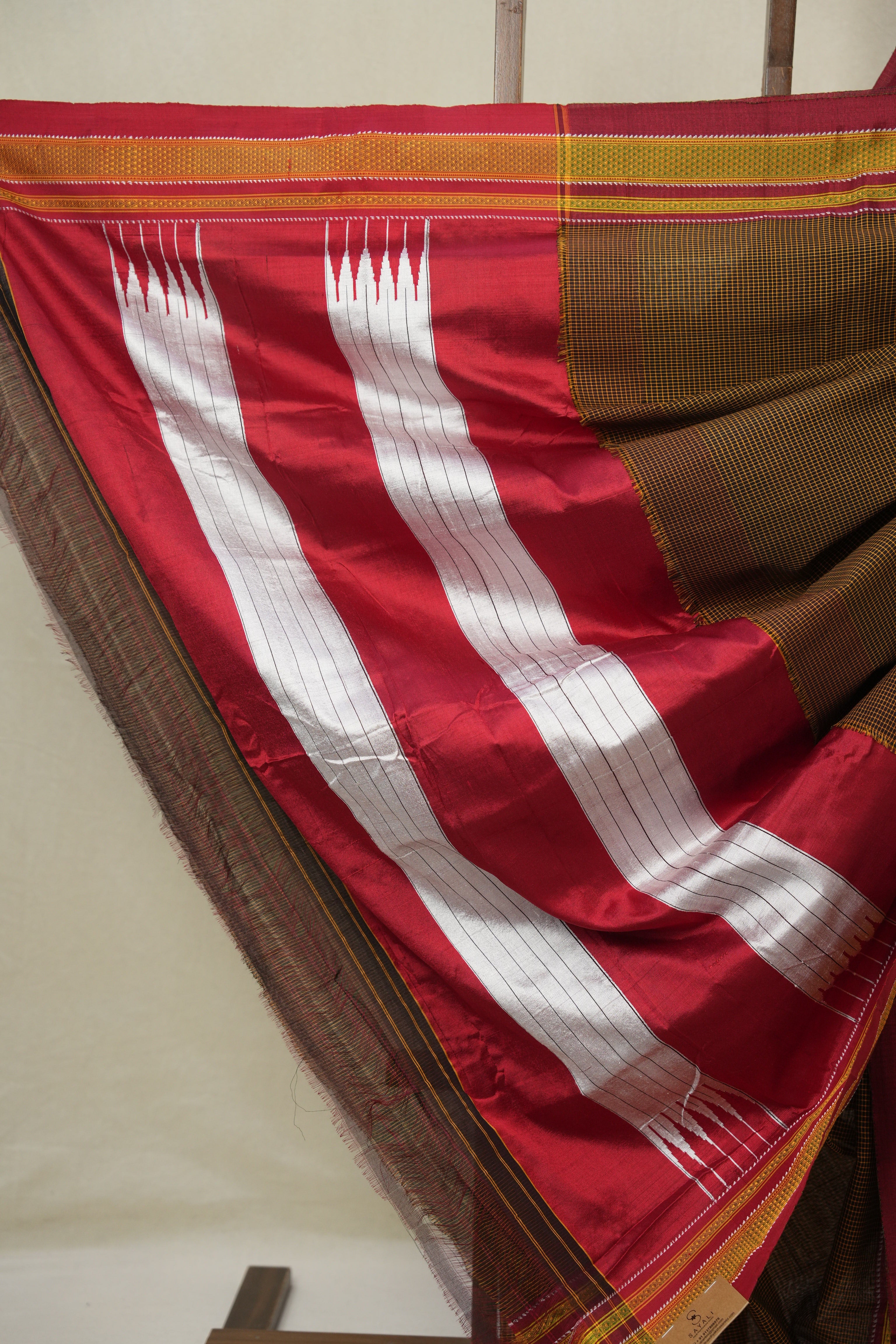 Orange Black Mixed Cotton Ilkal Saree - SROBMCIS929