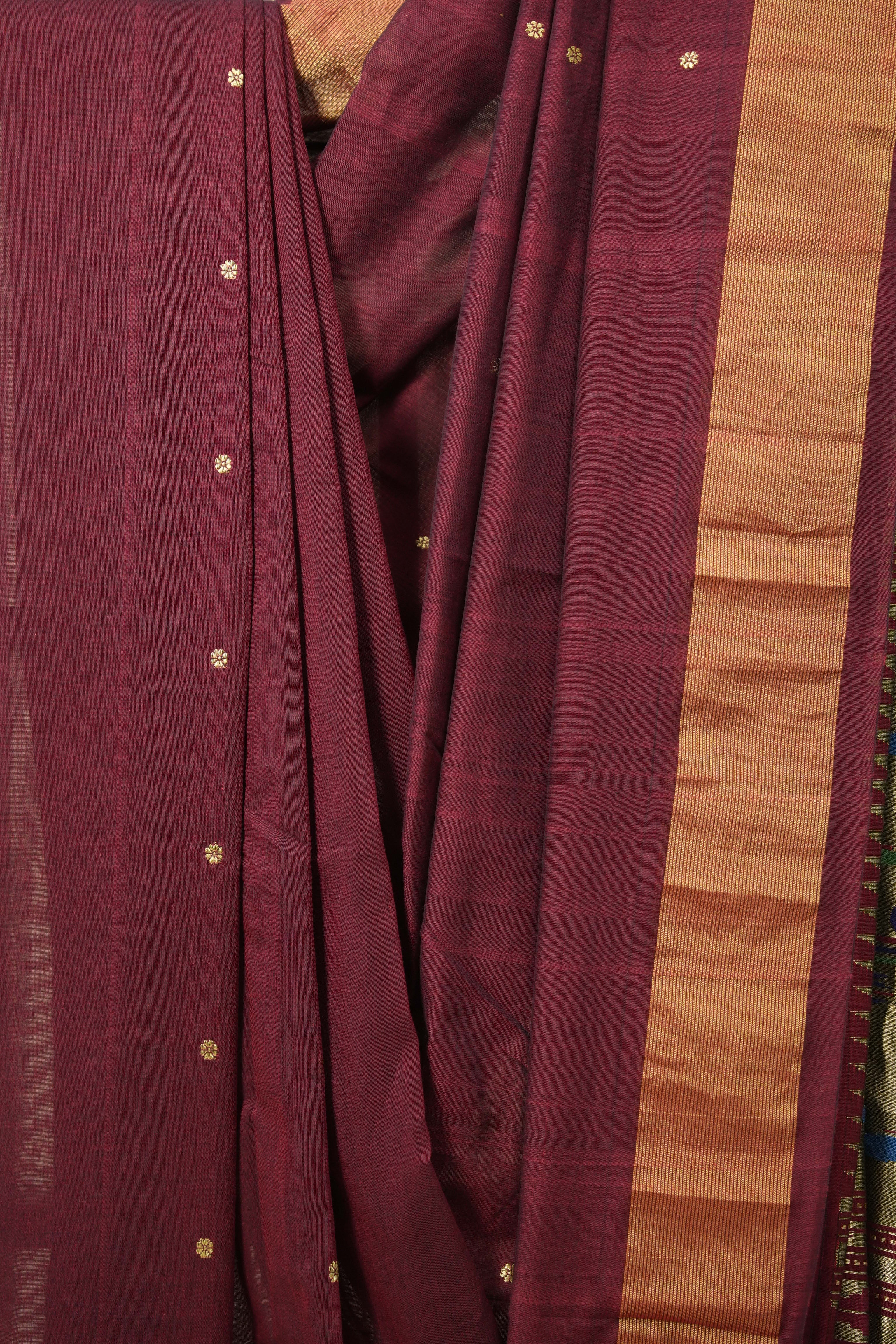 Maroon Cotton Paithani Saree - SRMCPS633