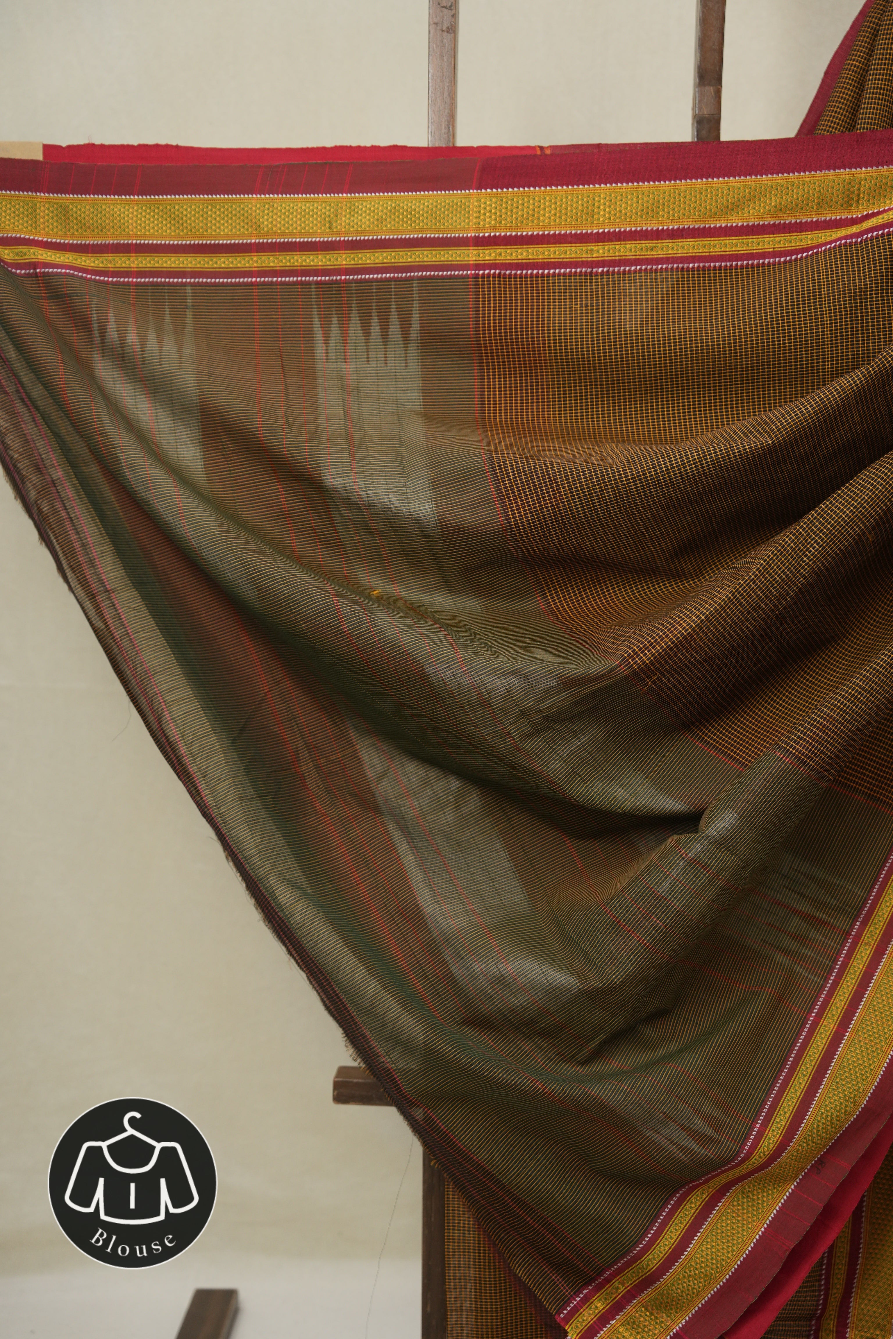 Orange Black Mixed Cotton Ilkal Saree - SROBMCIS929