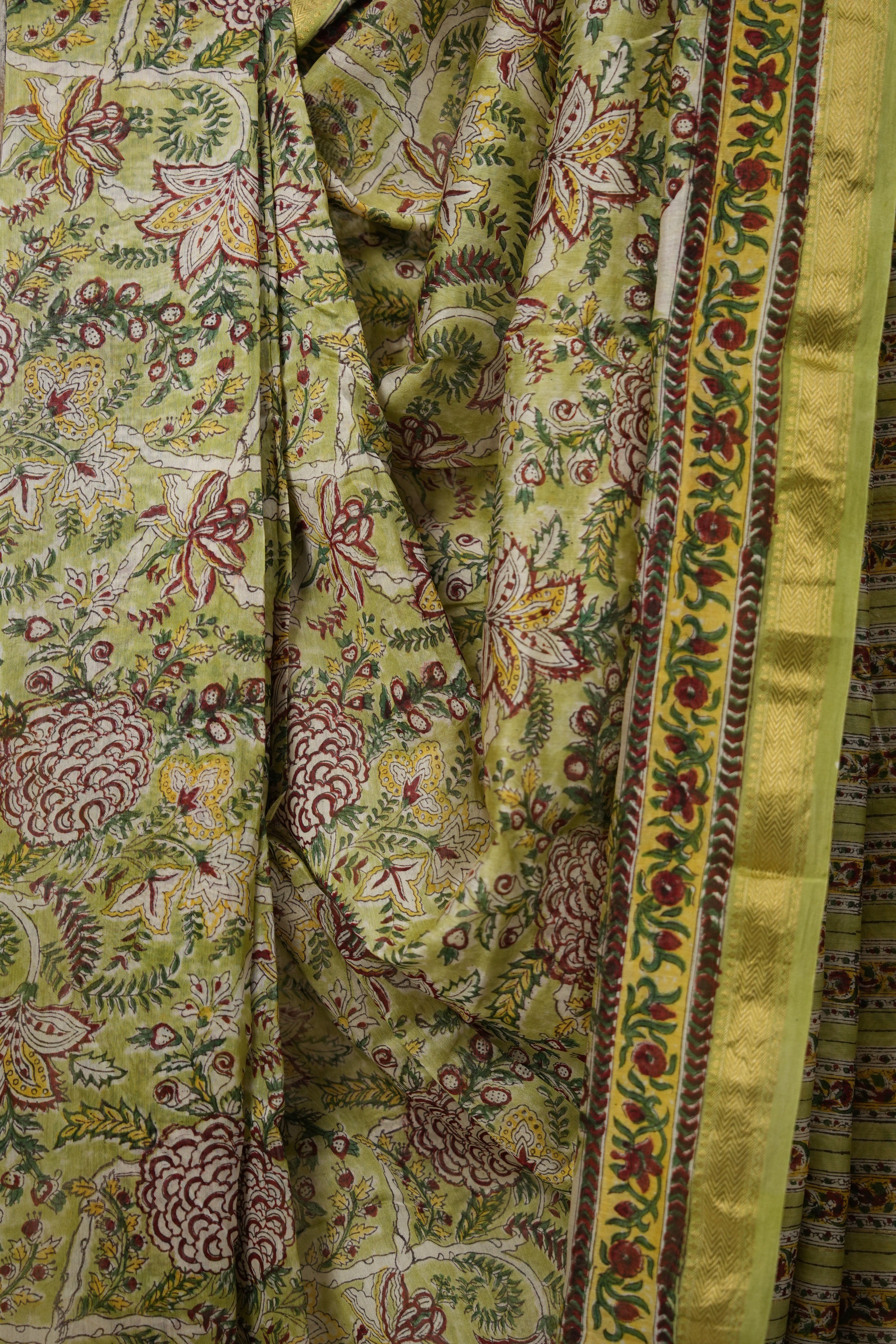 Parrot Green HBP Cotton Silk Saree With Maheshwari Border - SRPGCSS1332