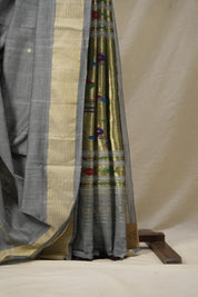 Grey Cotton Paithani Saree - SRGCPS632