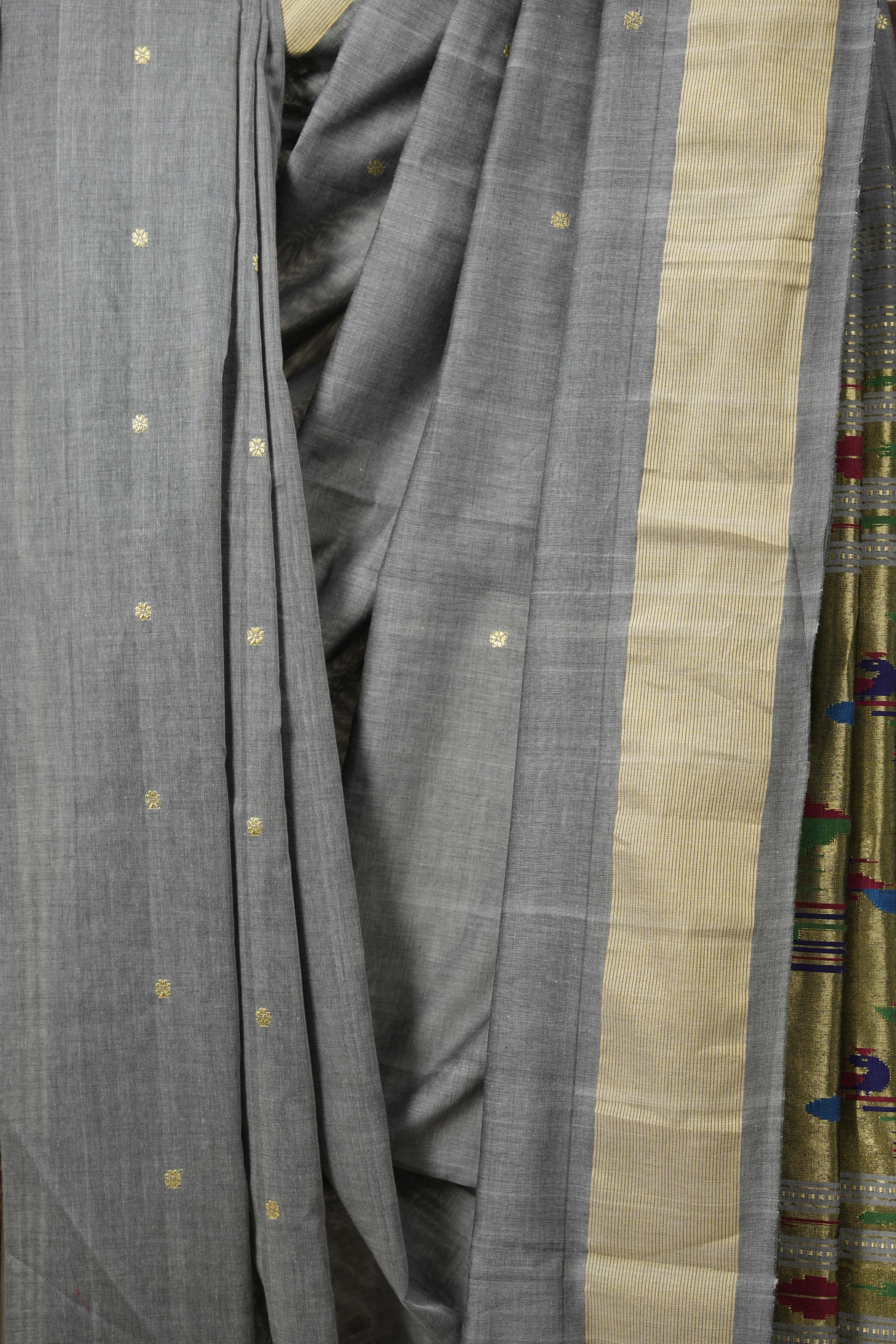 Grey Cotton Paithani Saree - SRGCPS632