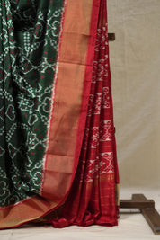 Red Green Pochampalli Silk Ikat Saree - SRRGPSIS274