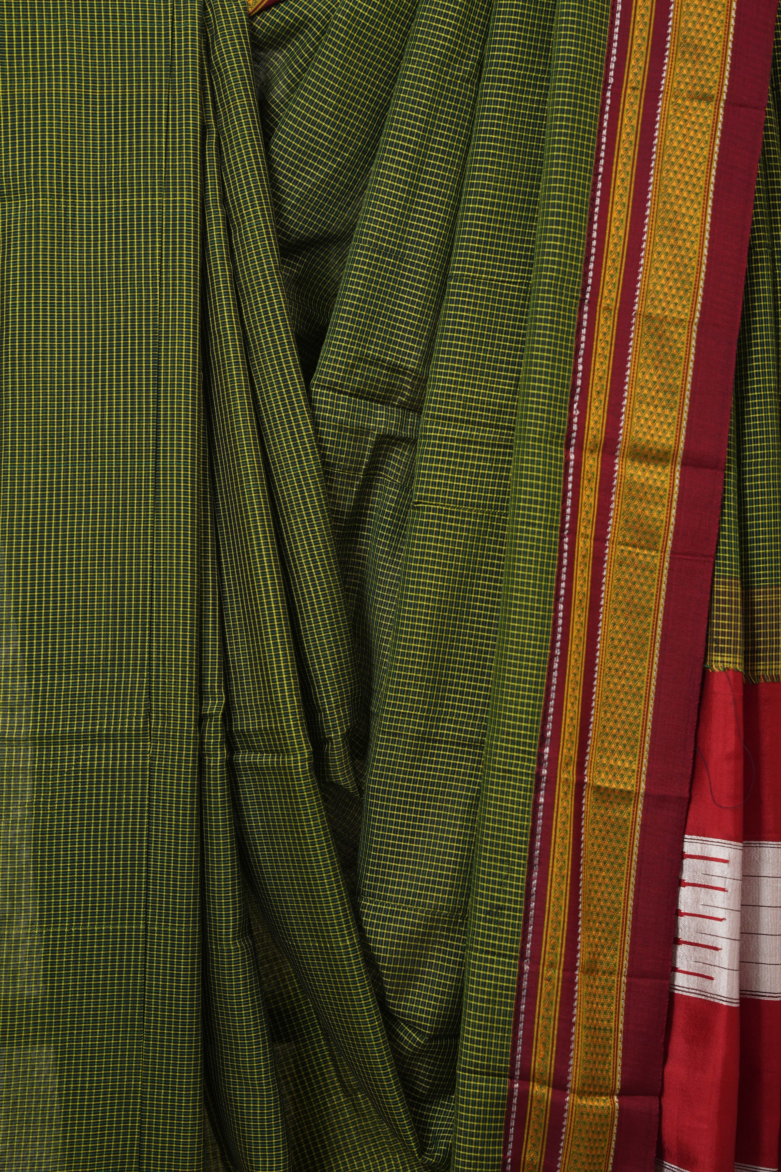 Green Black Mixed Cotton Ilkal Saree - SRGBMCIS938