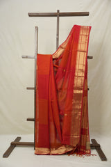 Two Tone Red Orange Maheshwari Saree - SRTTROMS1009