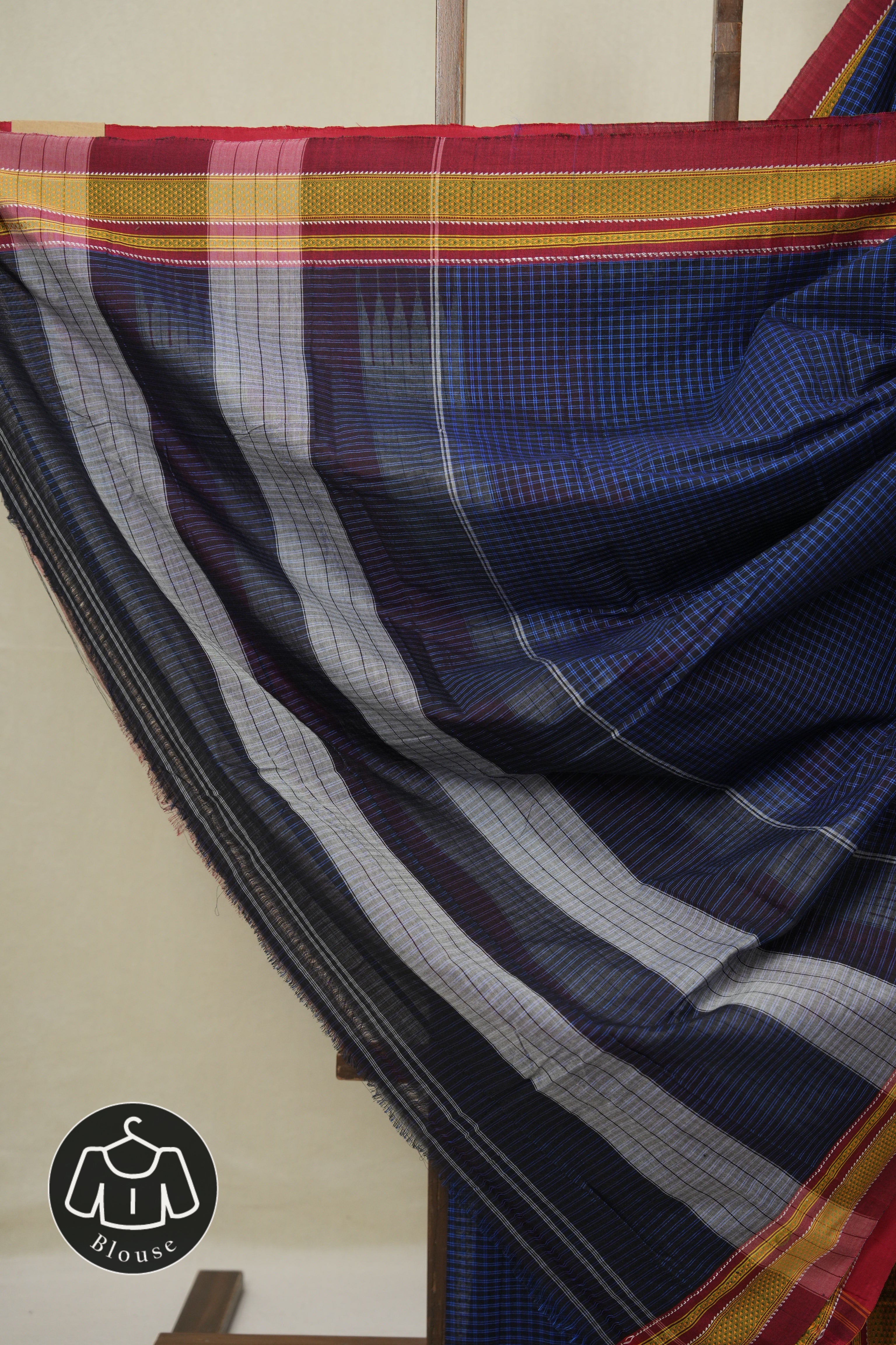 Blue Black Mixed Cotton Ilkal Saree - SRBBMCIS937