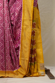 Yellow Maroon Pochampalli Silk Ikat Saree - SRYMPSIS271